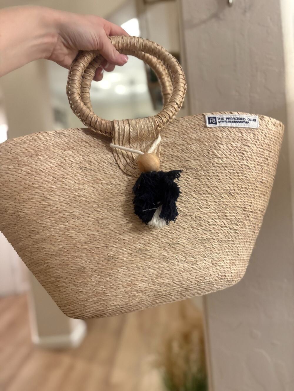 Handwoven Straw Tote Bag Hotel Buenaventura Privileged Club Tassel Charm